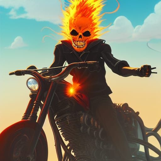 Ghost Rider in Studio Ghibli Anime Style