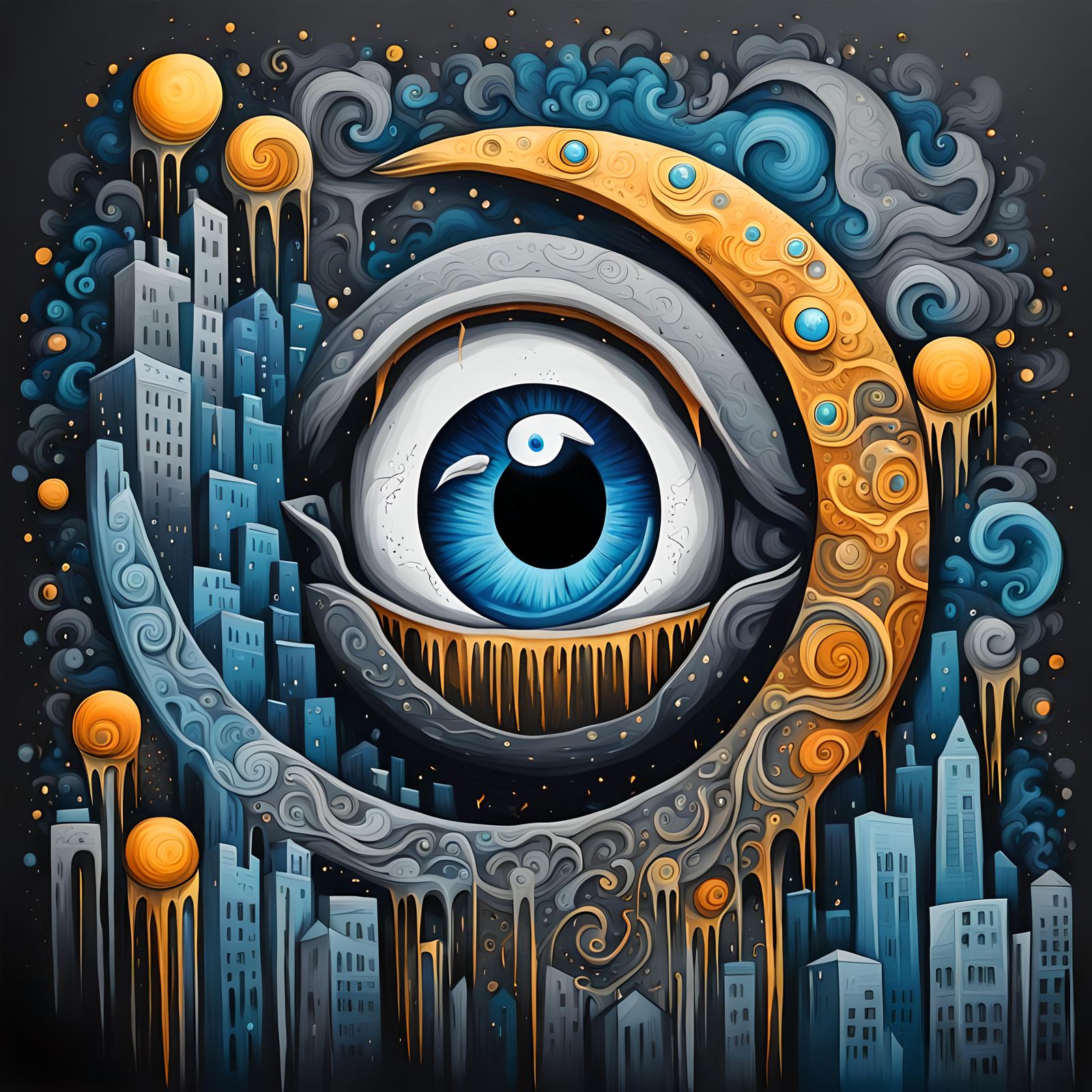 Eye with Moon Reflection in Graffiti Art Style