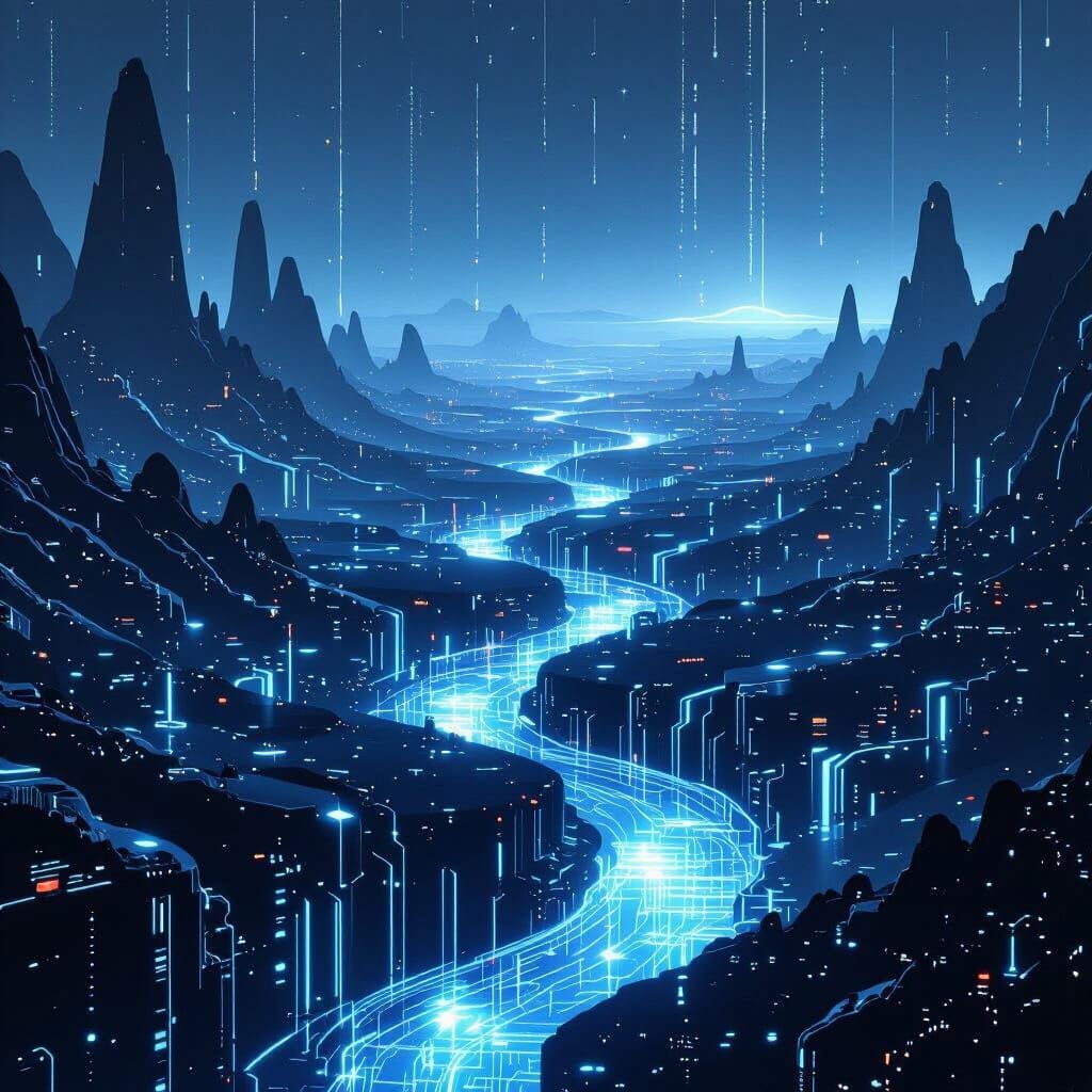 Cyberpunk Data Streams Across a Digital Horizon