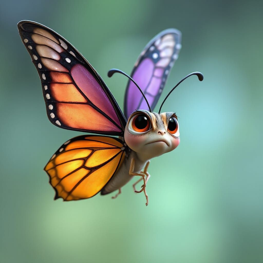 Confused Butterfly Portrait in Disney Pixar Style