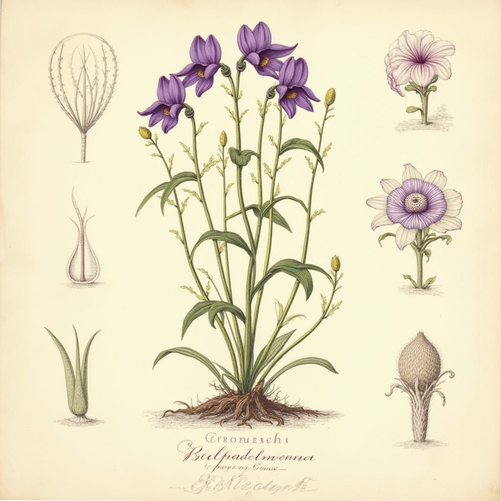 Belladonna Plant: Vintage Botanical Herbarium Illustration
