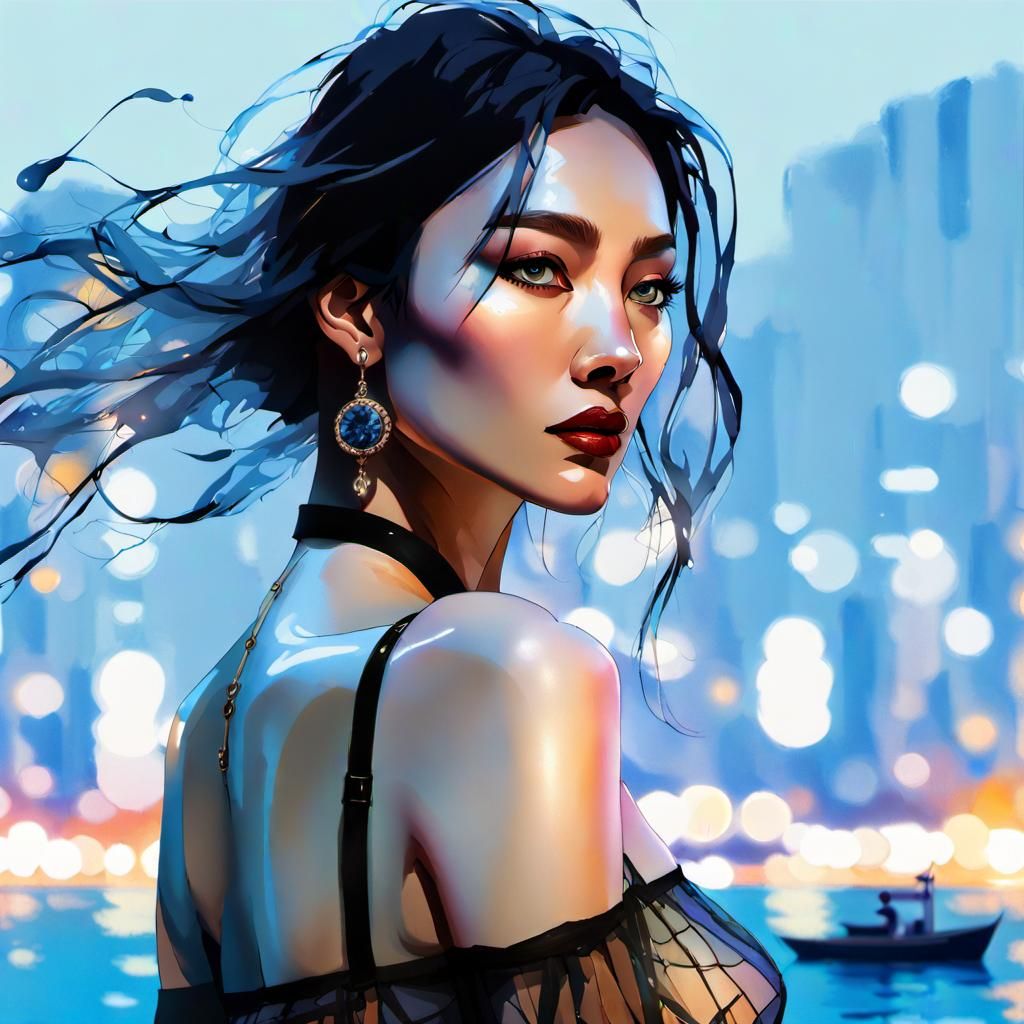 Hyperrealistic Woman in Post-Apocalyptic Landscape