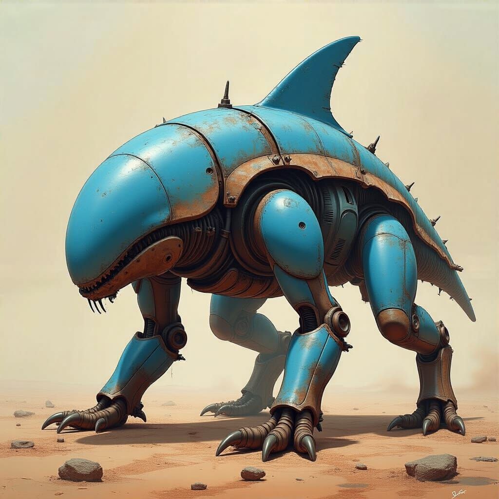 Quadruped Creature with Aerodynamic Head in Futuristic Style