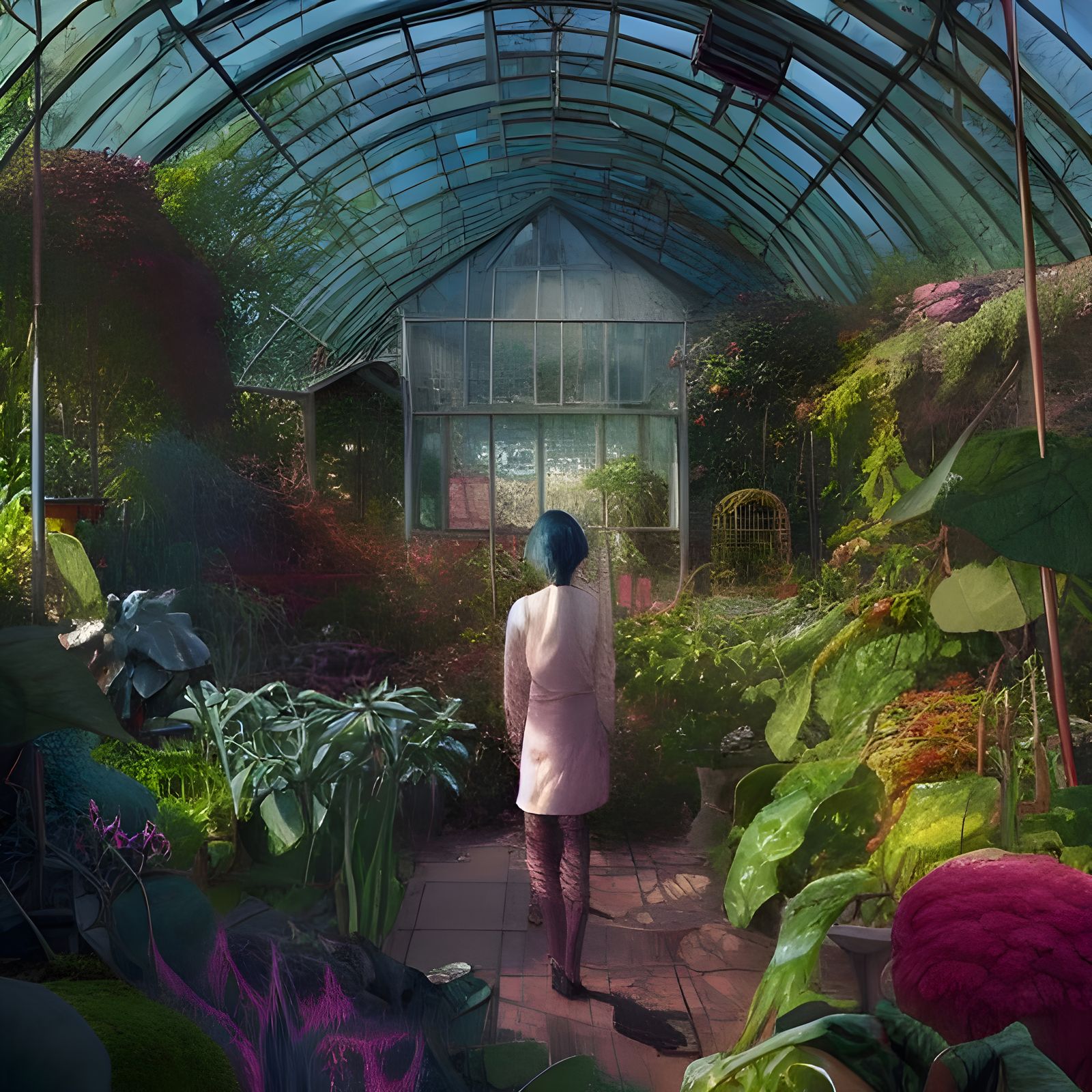 Lush Greenhouse Garden in Detailed Fantasy Art