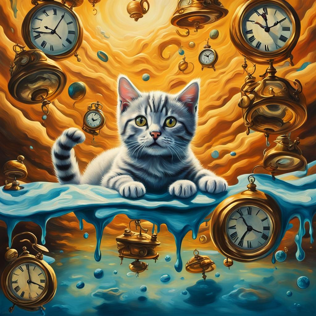 Kitten in Surreal Dreamscape, Oil on Canvas