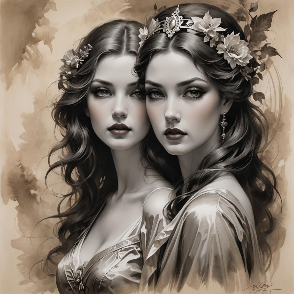 Monochrome Portrait in Sepia Tones on Parchment