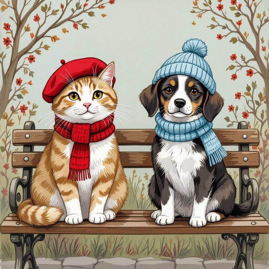 Cats and Dogs in Hats, Beatrix Potter Style