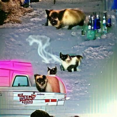 Fluffy Cat with Gold Chain on Trailer Porch