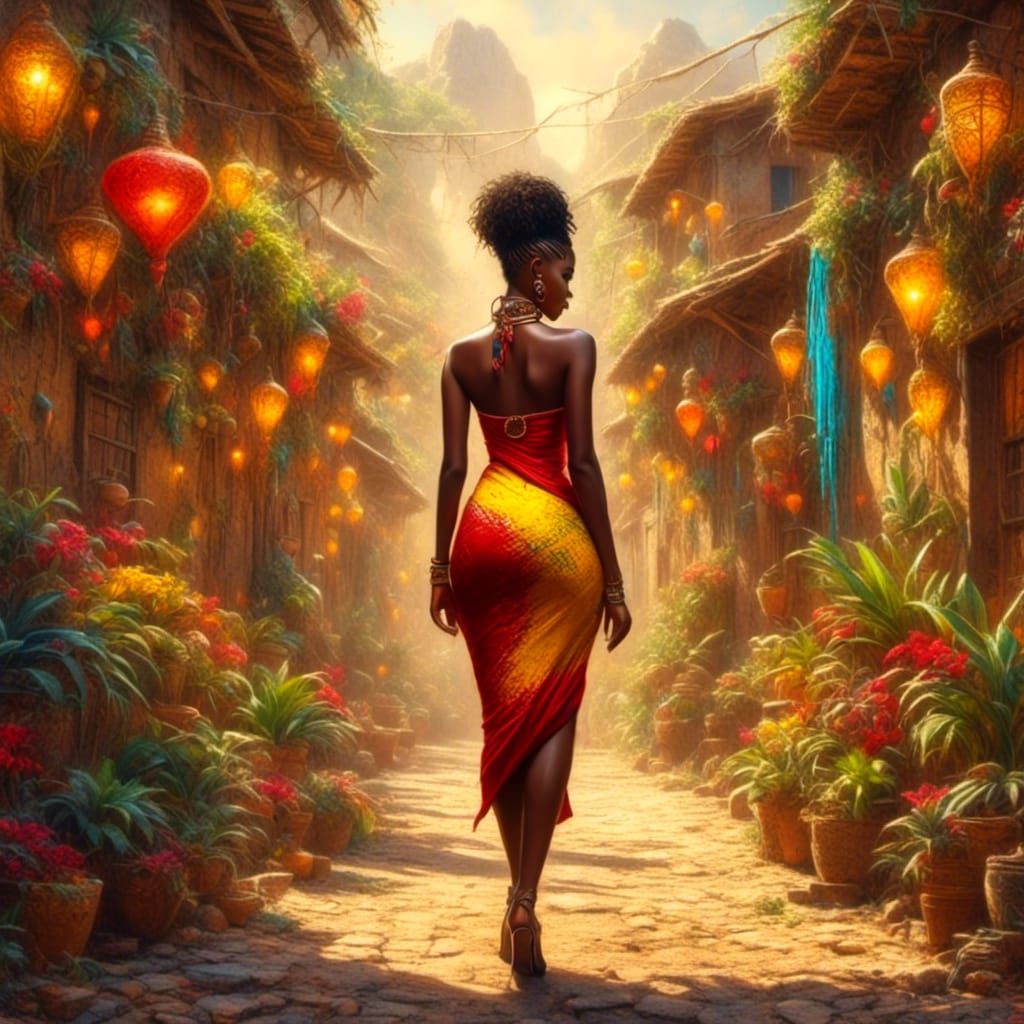 Stunning African Woman with Amazing Curves in Chalk Art