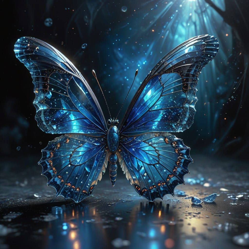 Blue Crystal Butterfly in Ethereal Fantasy Art