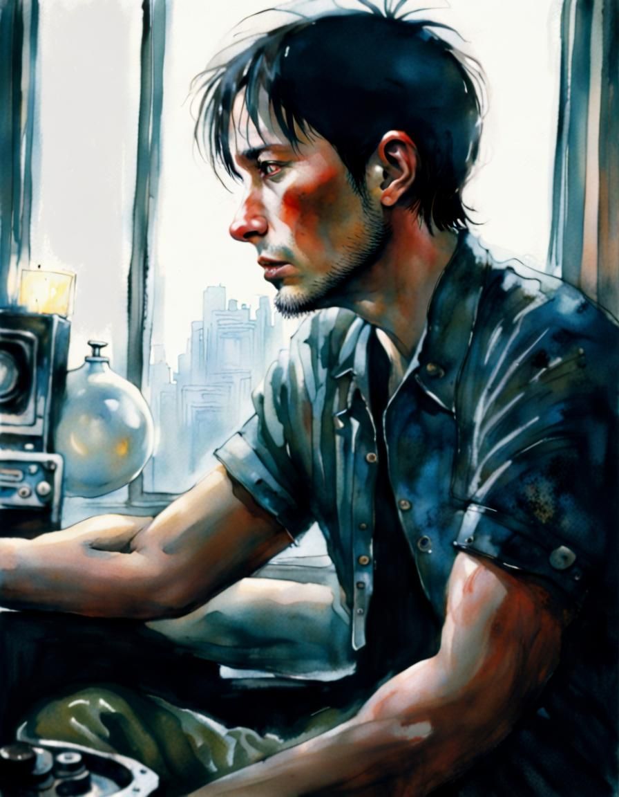 Realistic Portrait of a Sad Man in Comic Style