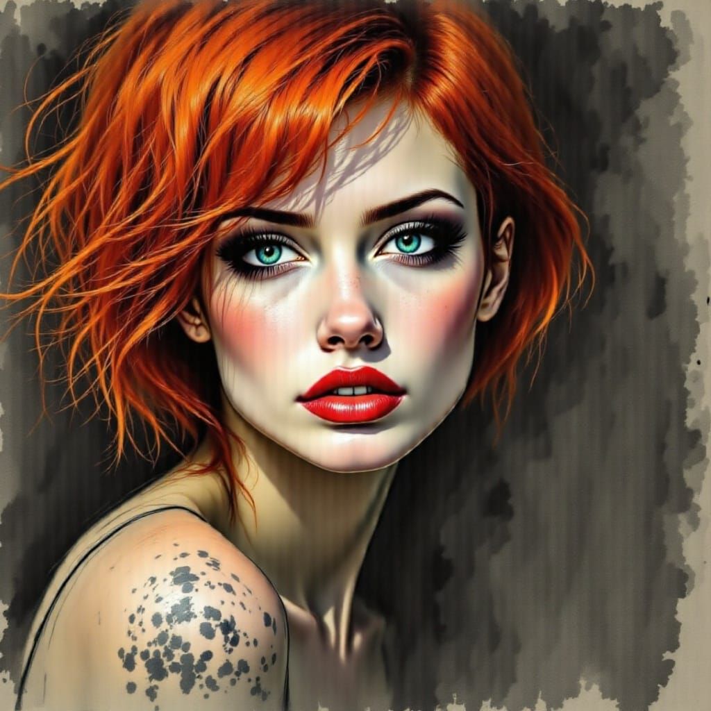 Woman Portrait in Watercolor and Charcoal Techniques