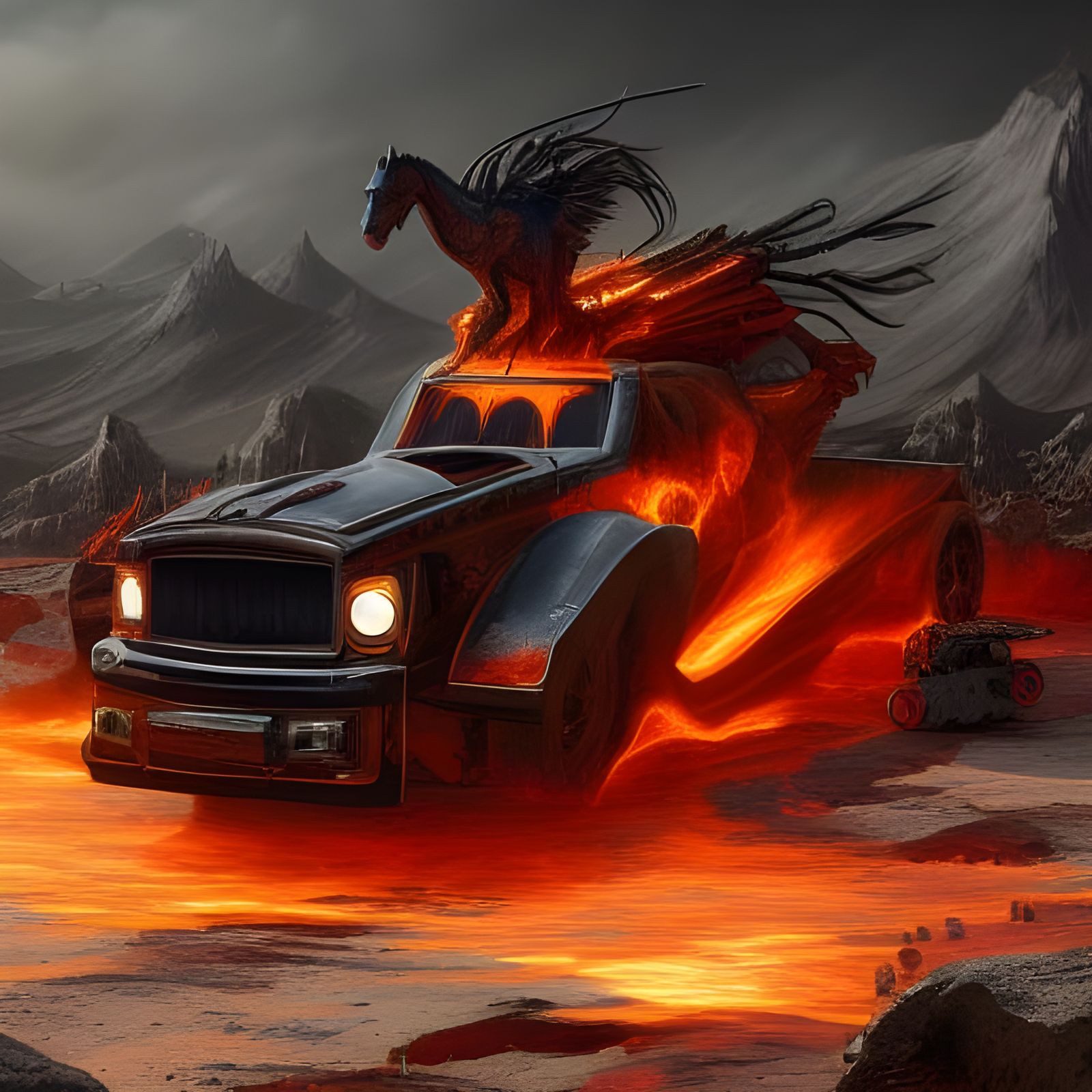 Ghost Rider's Truck in Hell, Detailed Matte Painting