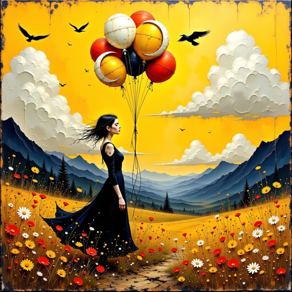 Celestial Balloons in Expressive Impasto Style