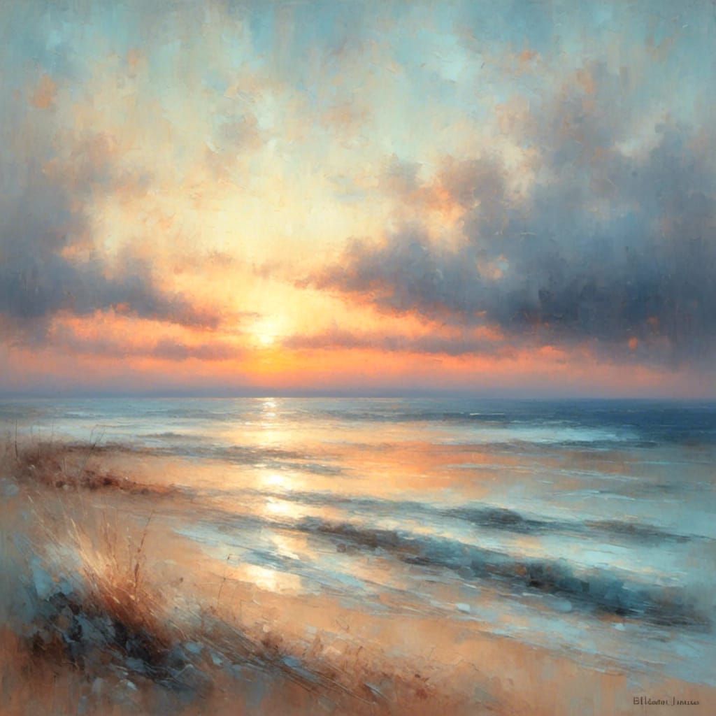 Impressionistic Sunset Beach Scene