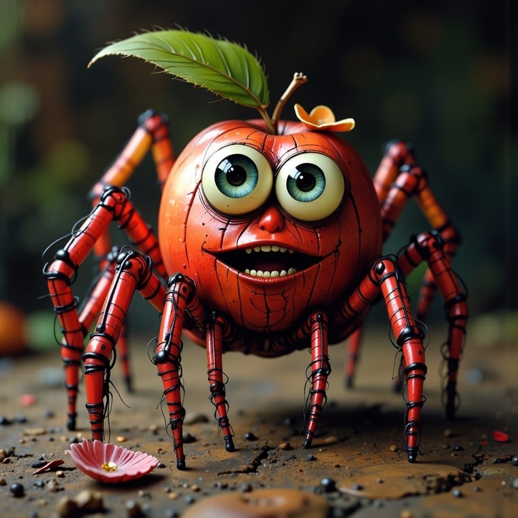 Apple Spider with Googly Eyes in Wild Beauty Style
