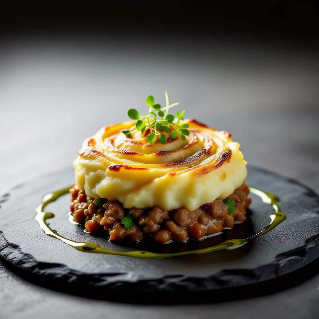 Gourmet Shepherd's Pie Plated on Slate