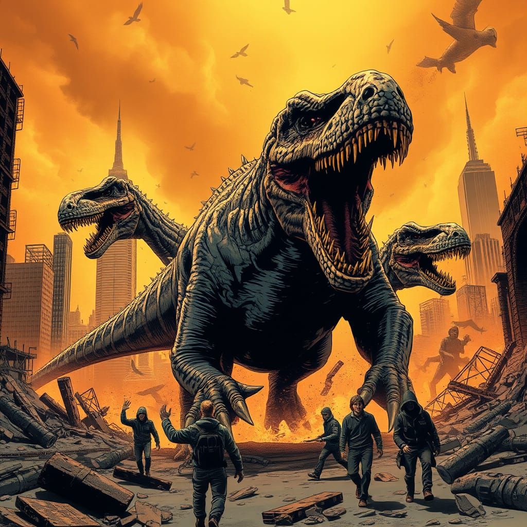Dinosaurs Chase People in Post-Apocalyptic City
