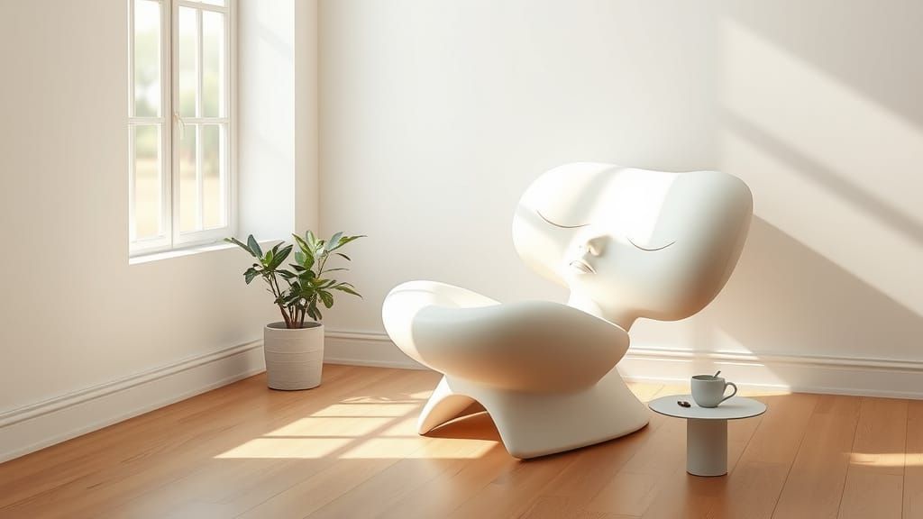 Elegant, Woman-Like Chair in Serene, Minimalist Space