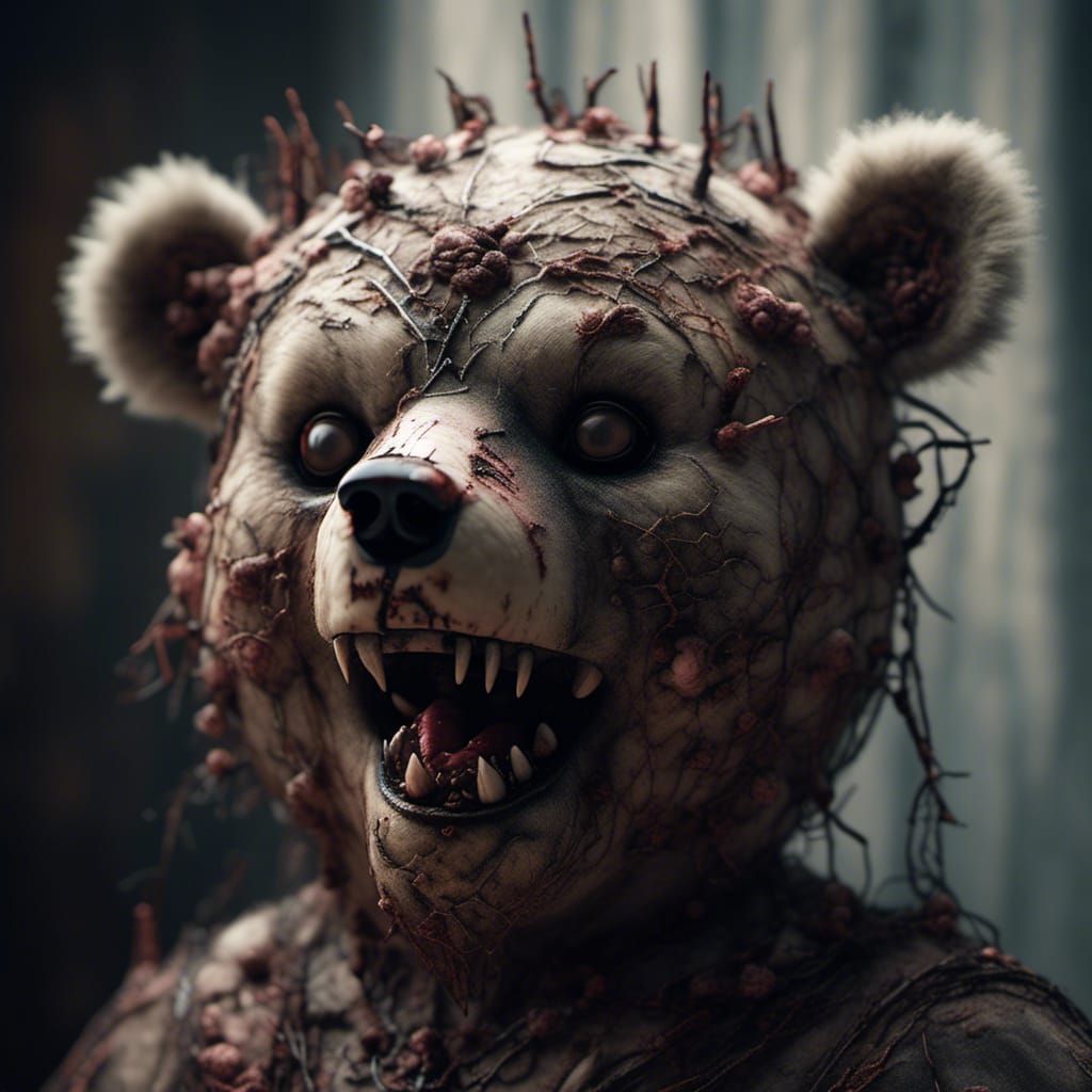 Creepy Zombie Teddy Bear Portrait