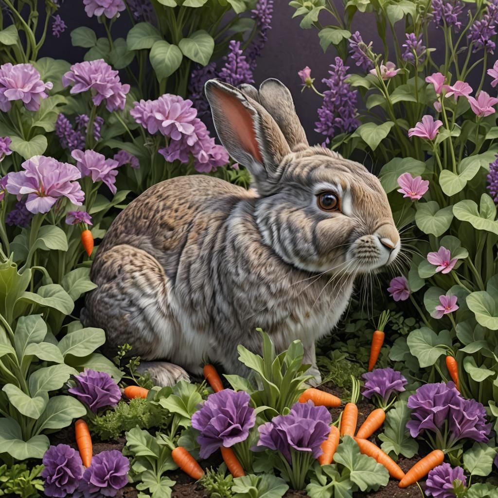 Giant Bunny in Renaissance Garden: Hyperrealistic Portrait