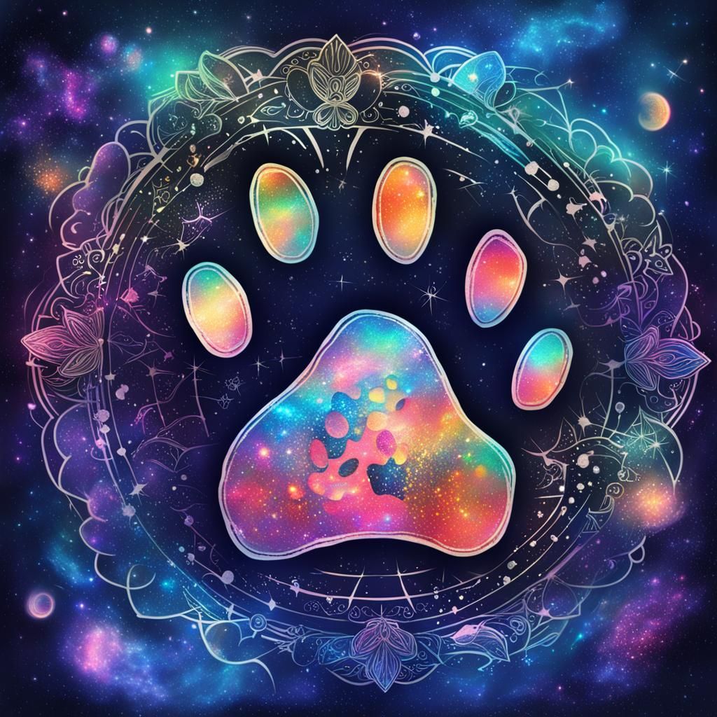 Holographic Paw Print Tattoo in Astral Cosmic Style