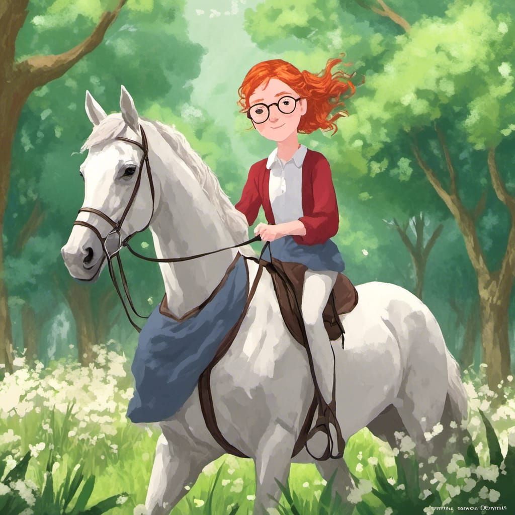 Anime Portrait of Woman Riding Horse in Nature