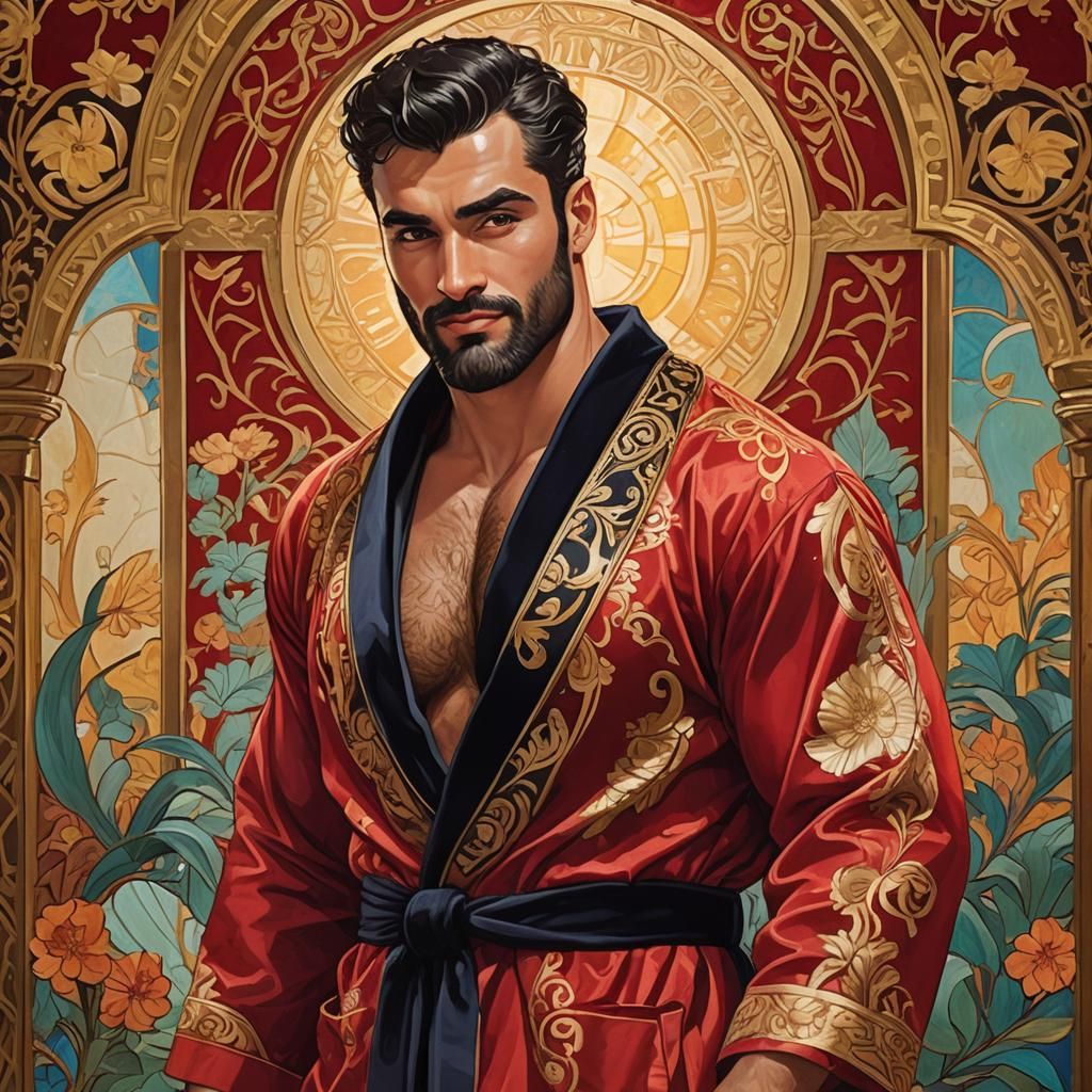 Radiant Arab Man in Red Velvet Robe