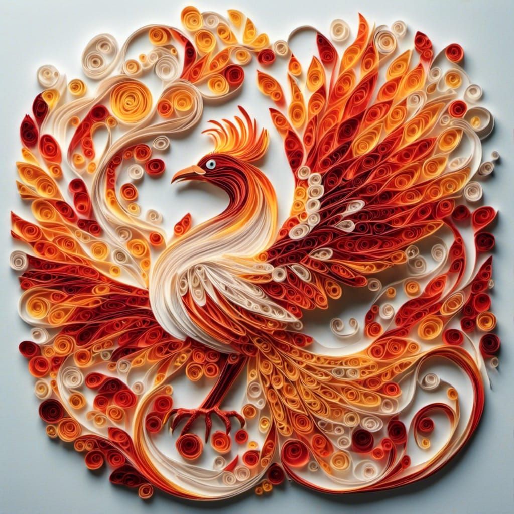 Fiery Phoenix Rising: Quilling Art Illustration