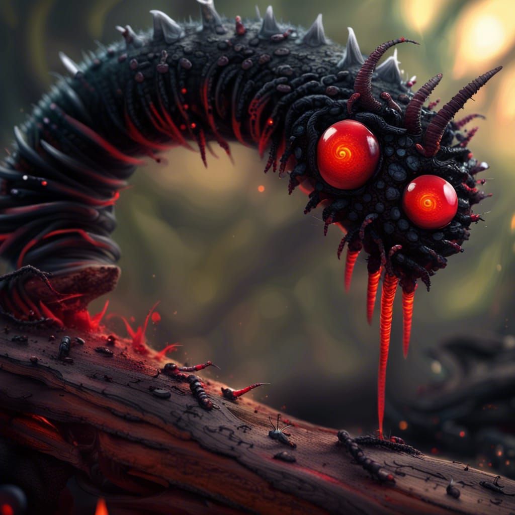 Fiery Caterpillar Worm on Decaying Wood