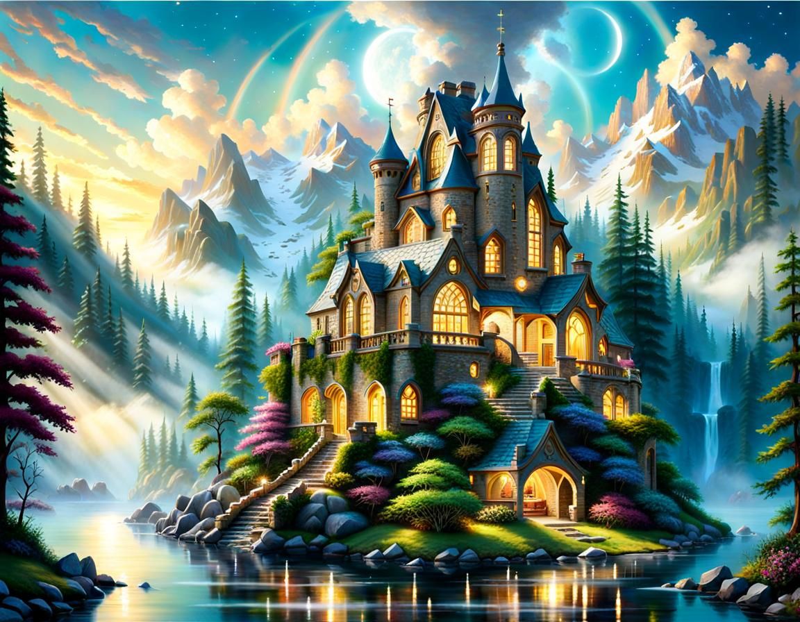 Magical Fairy Wonderland Mountain Lake Masterpiece