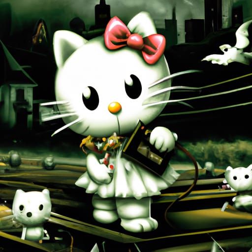 Horror Hello Kitty in Dark Illustration Style