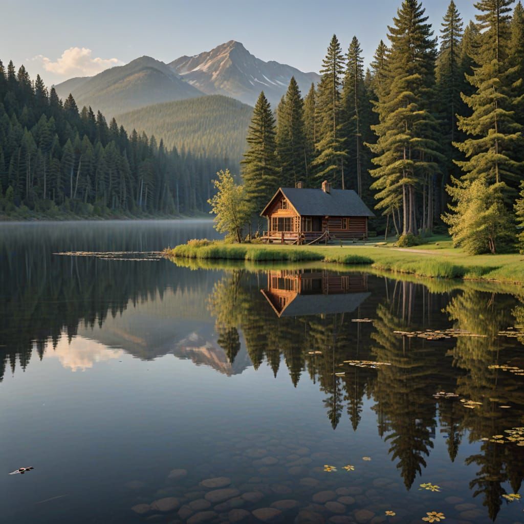 Serene Adirondack Lake Landscape in Soft Focus