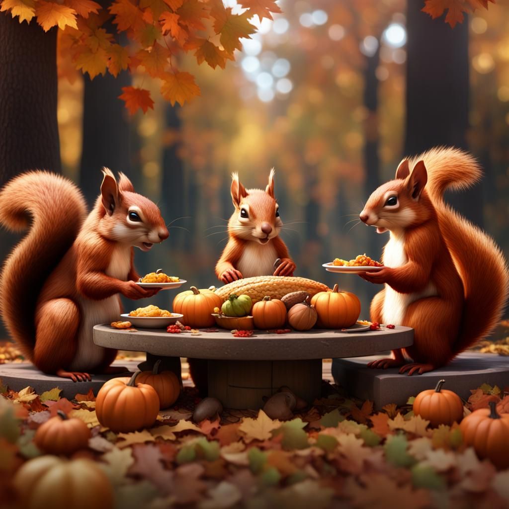 Squirrel Thanksgiving Feast Art Nouveau Style