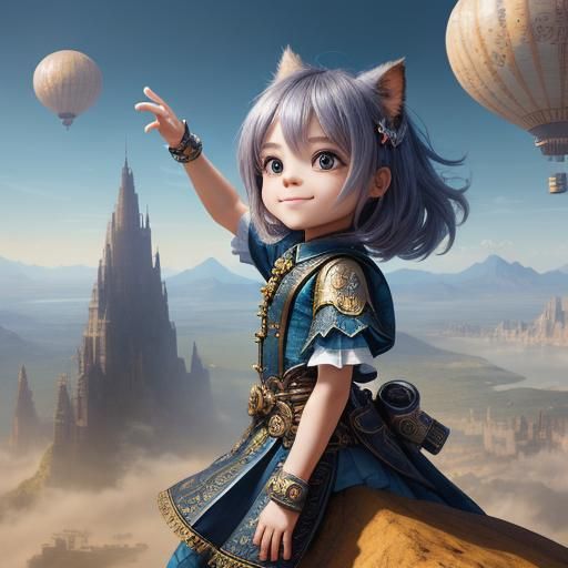 Detailed Chibi Character with Breathtaking View