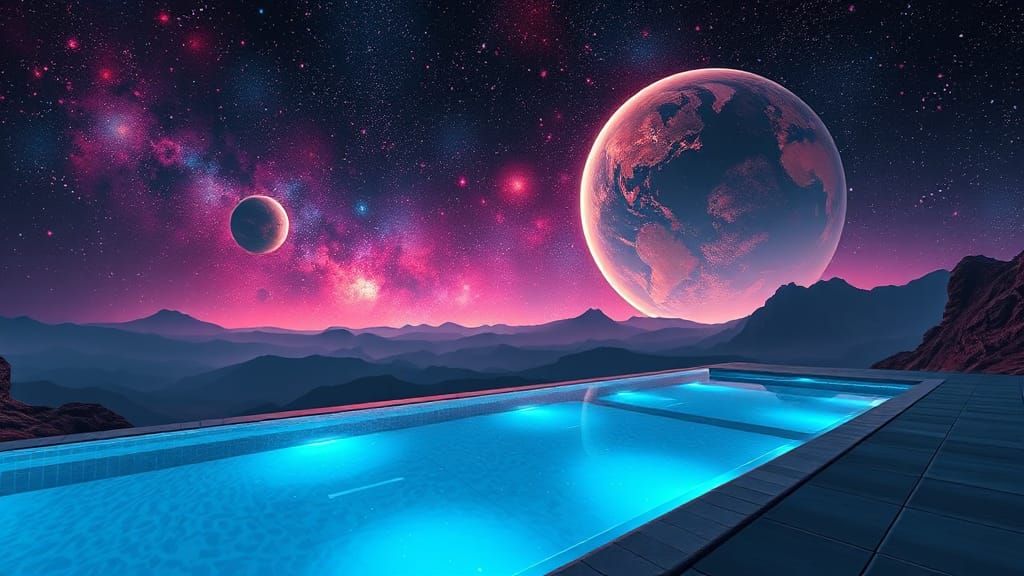 Alien Planet Poolside in Galactic Sci-Fi