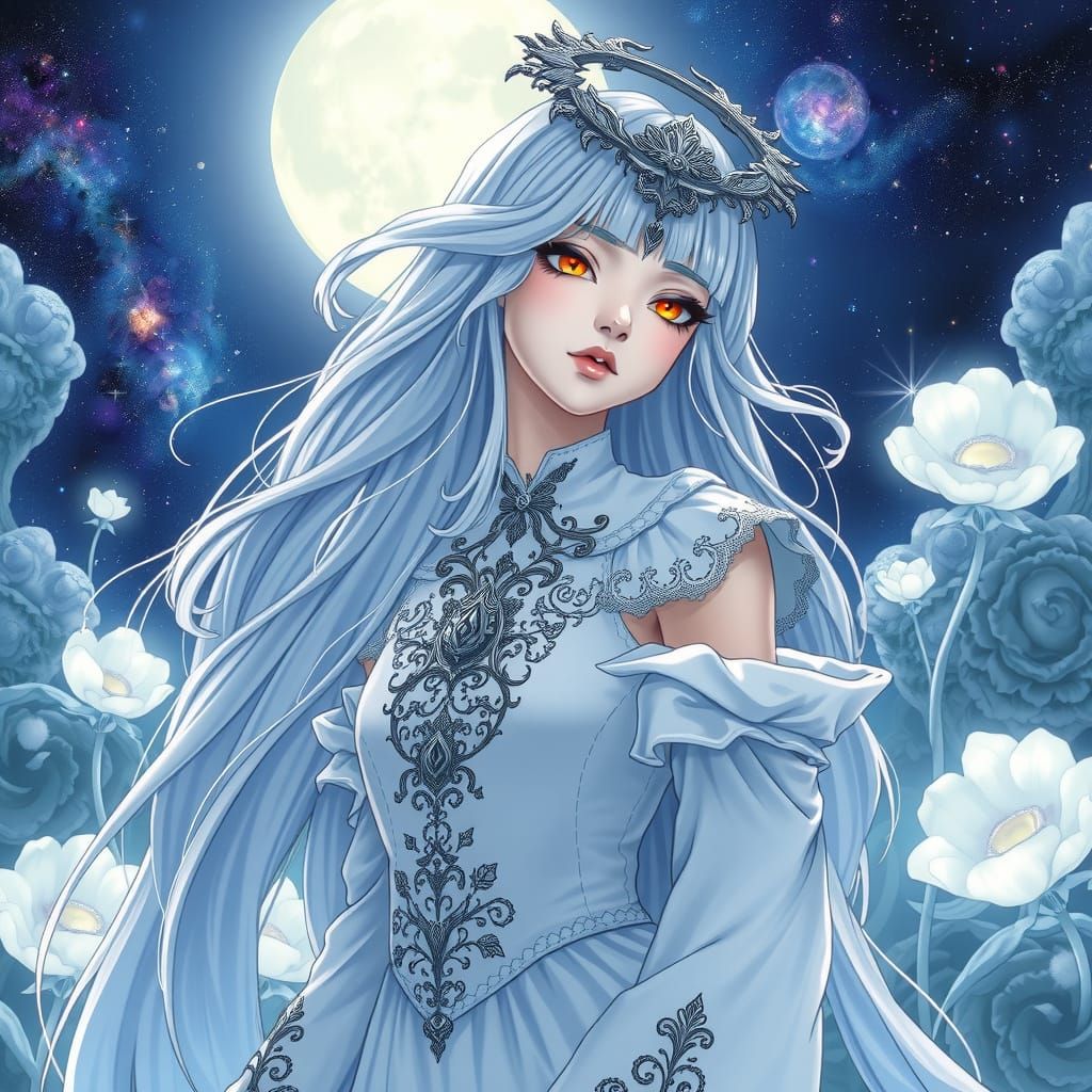 Selene Moon Goddess in Gothic Dress, Anime Style