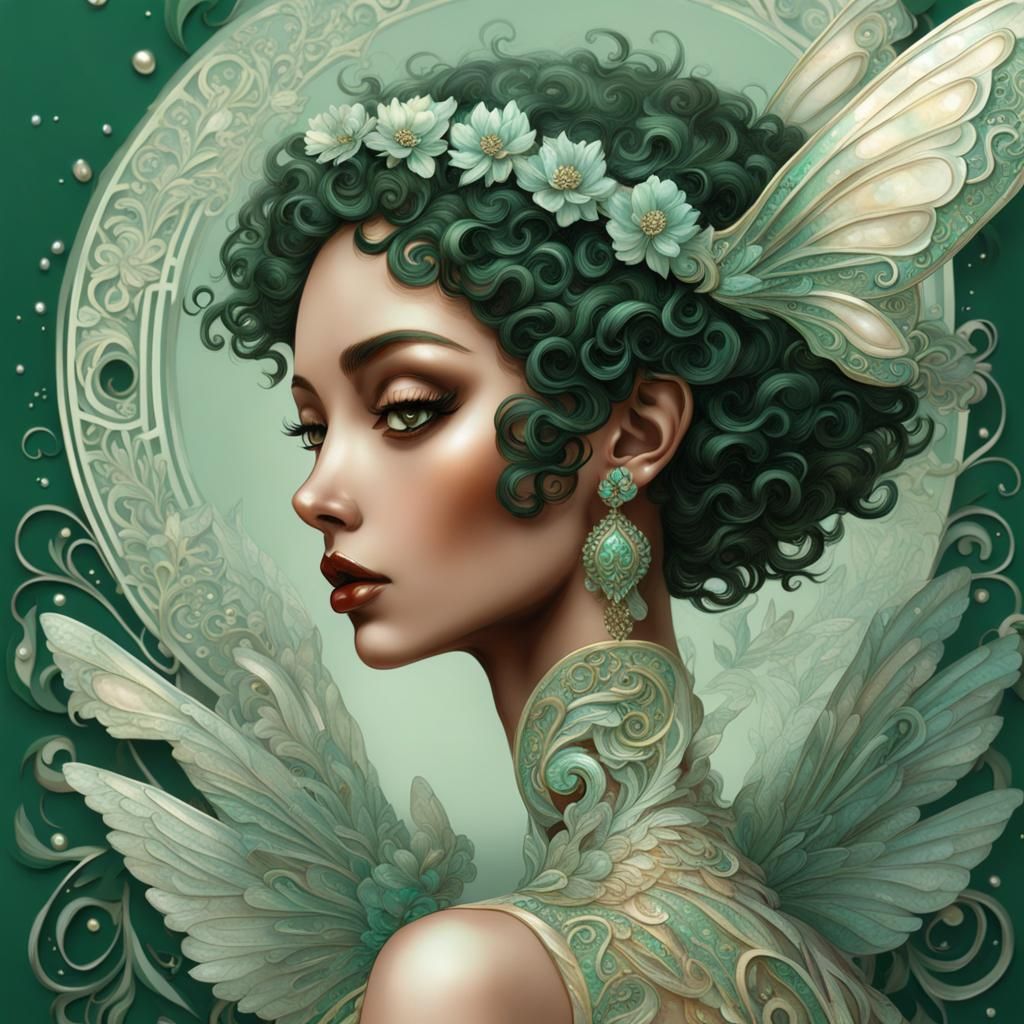 Art Deco Fairy with Enchanted Bird, Detailed 4K Art