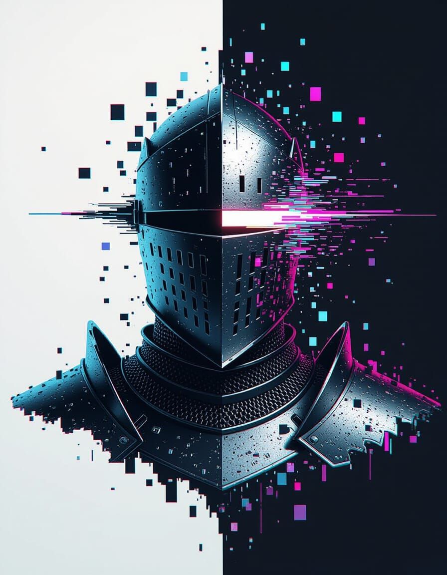 Cyberpunk Knight: Glitch Art Portrait in Vivid Colors