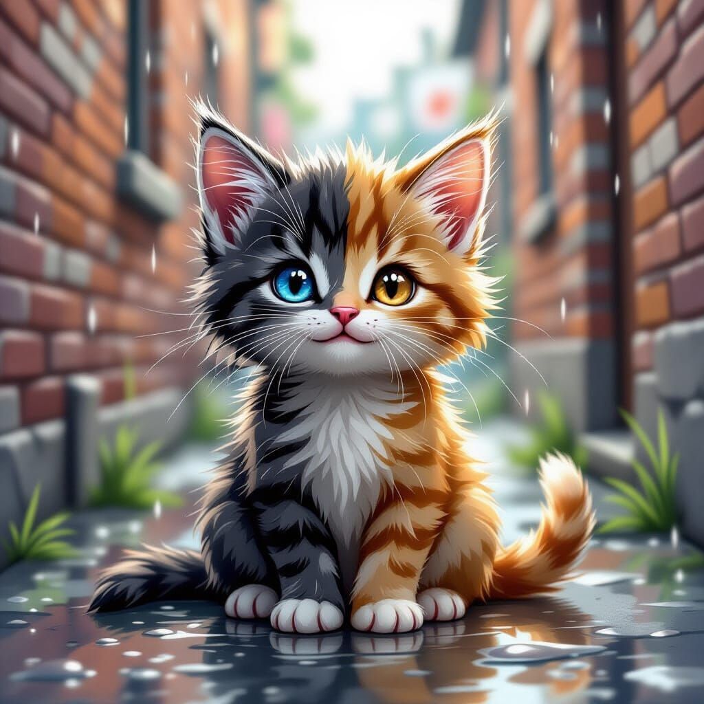 Kitten in Two Worlds: A Digital Art Piece