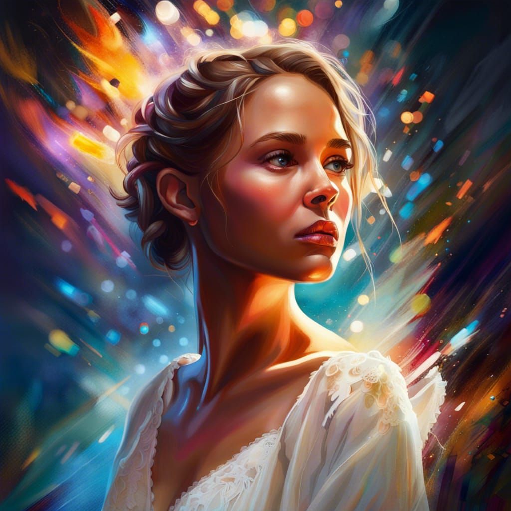 Fantasy Lady in White Dress: Hyperrealistic Splash Art