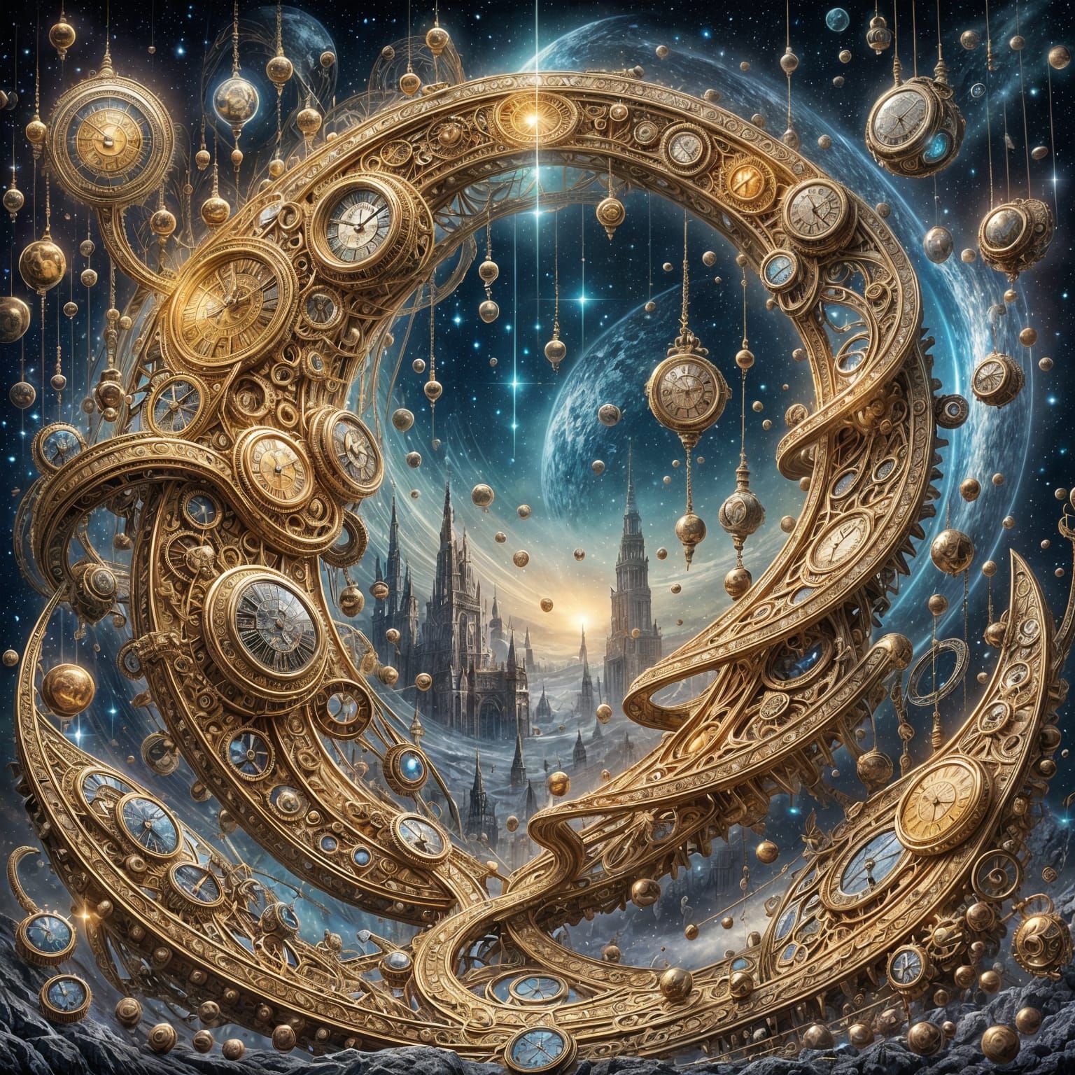 Fractured Cosmic Vista in Surrealist Oil Painting Style