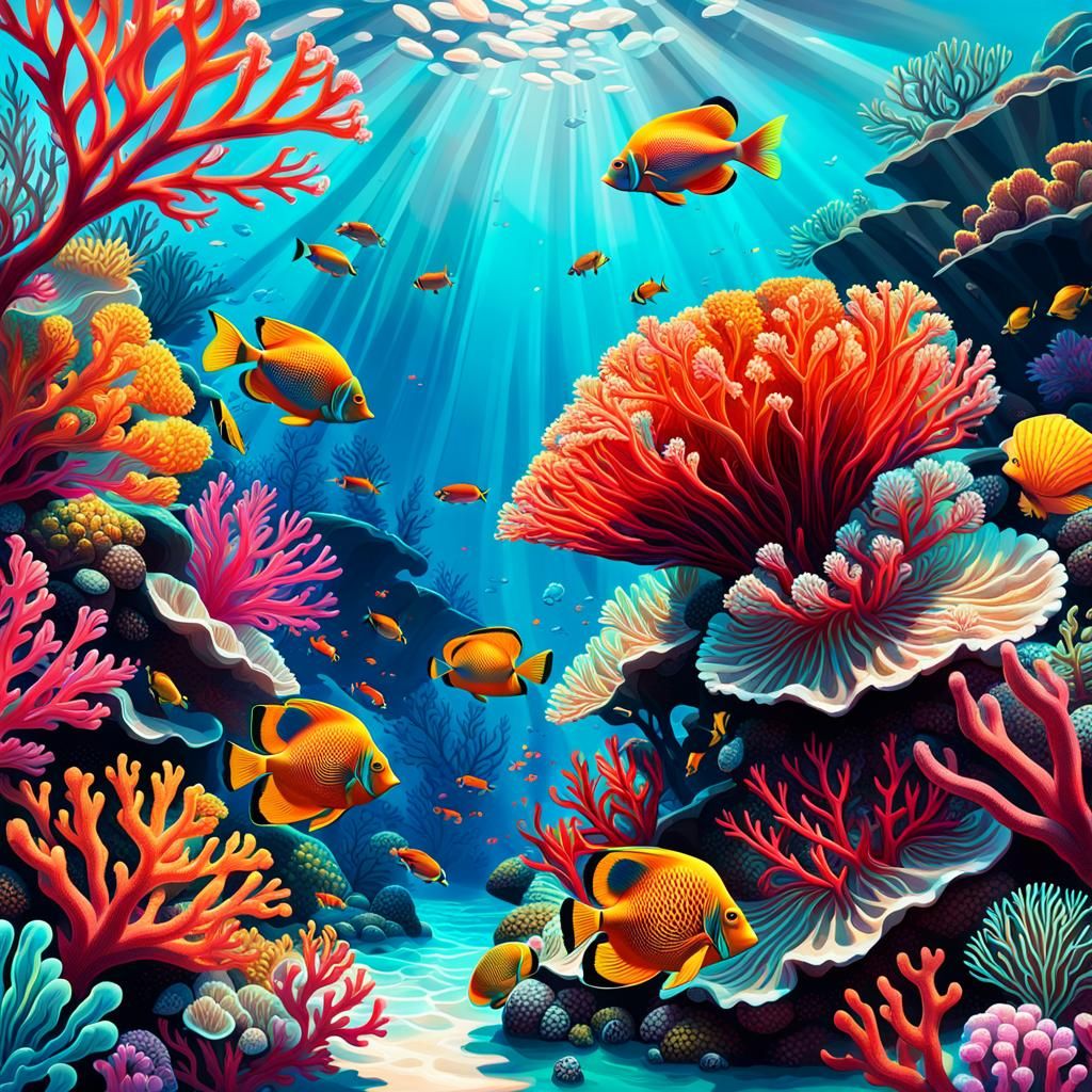 Vibrant Coral Reef Digital Painting