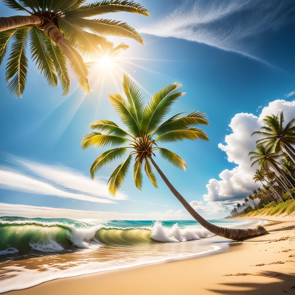 Palm Tree Beach Landscape in Golden Light