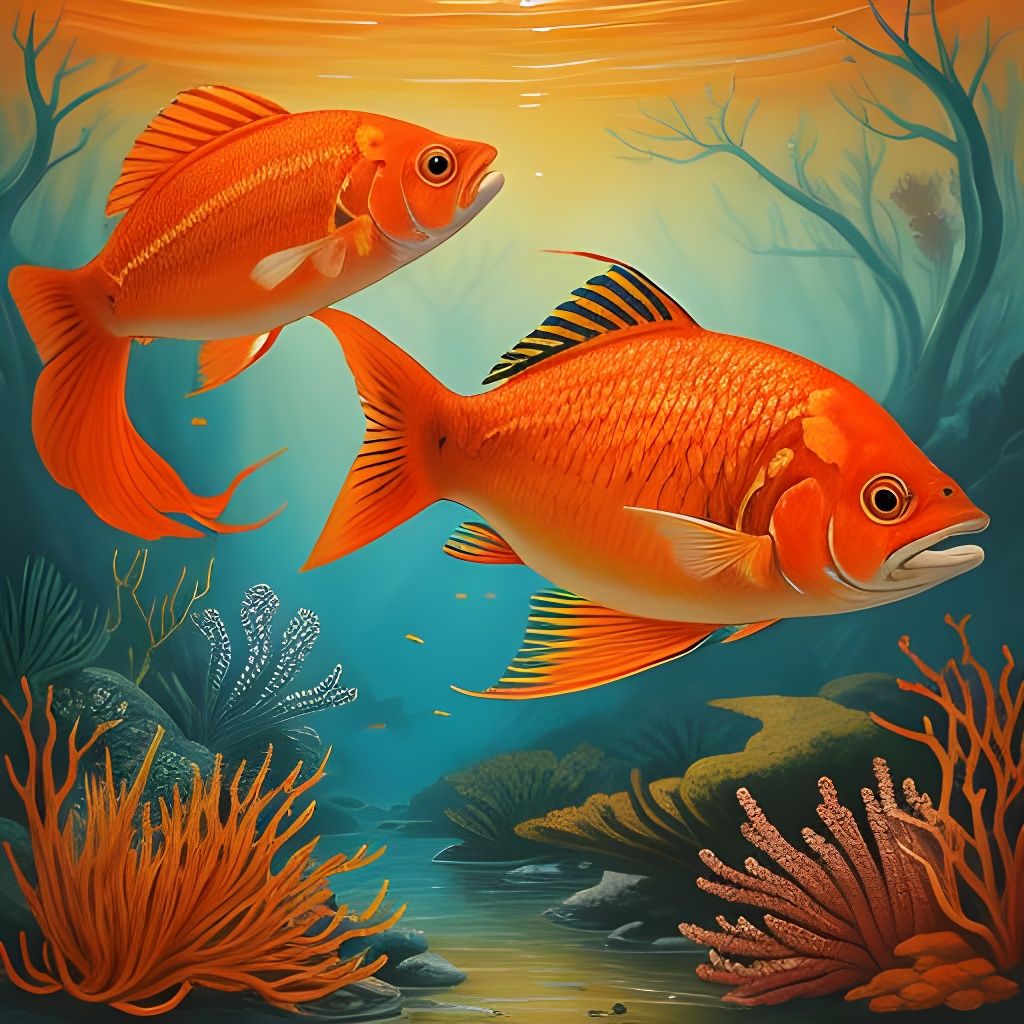 Exotic River: School of Smiling Orange Fish