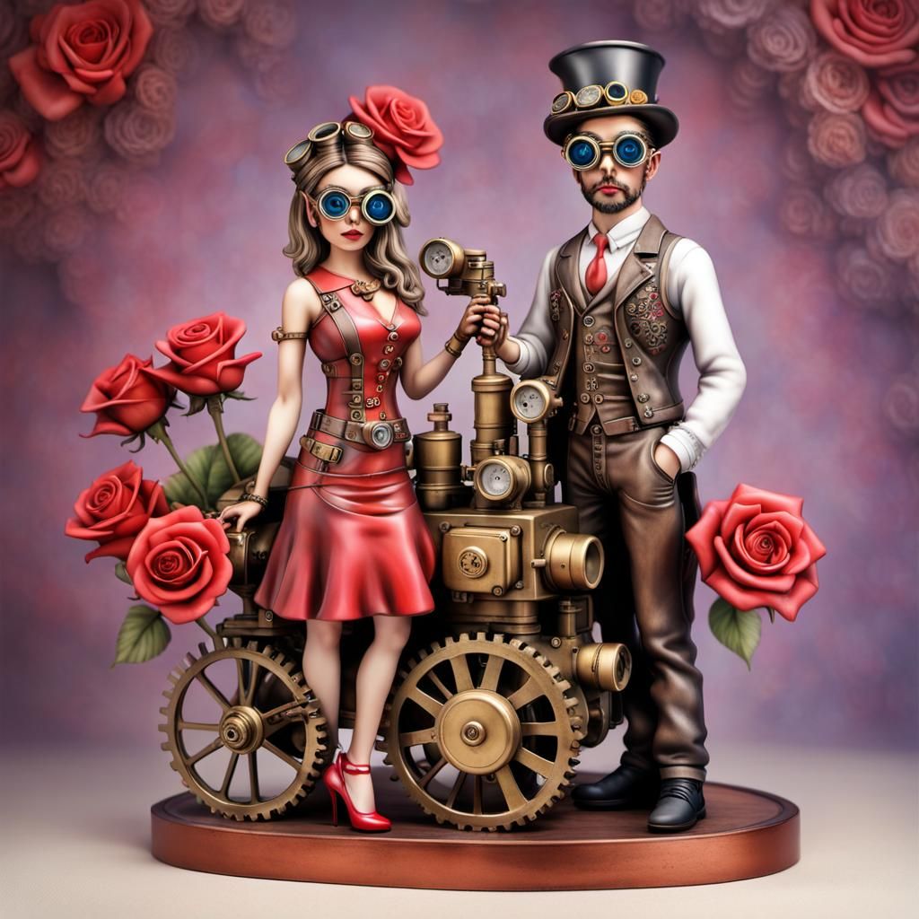 Steampunk Couple in Airbrushed 3D Valentine's Art