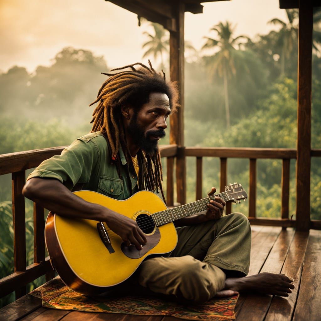 Rastafari Man Contemplates Life's Journey in Warm Golden Lig...