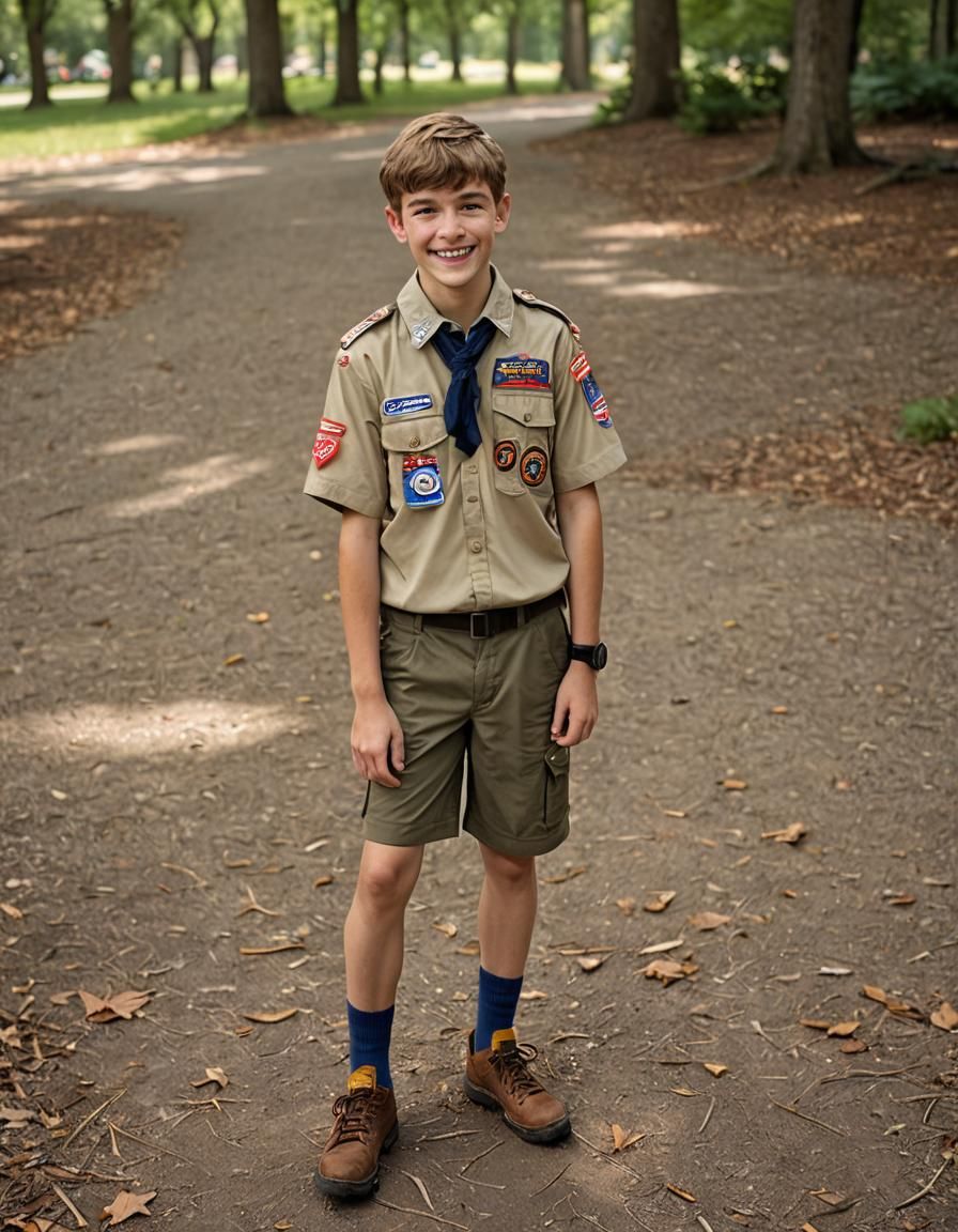 Boy Scouts Shaking Hands Outdoors in Natural Light
