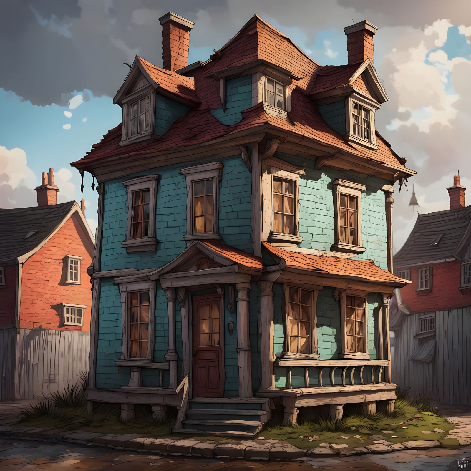 Crooked House in Symmetrical World: Hyperrealistic Concept A...