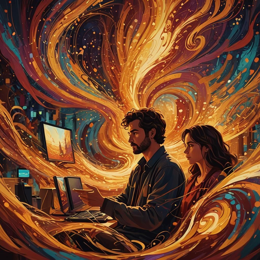 Loving Text Message on Screen in Digital Painting Style